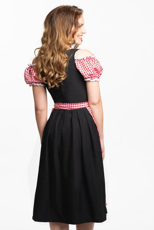 Dirndl jurk Anne-Ruth Lang rood zwart