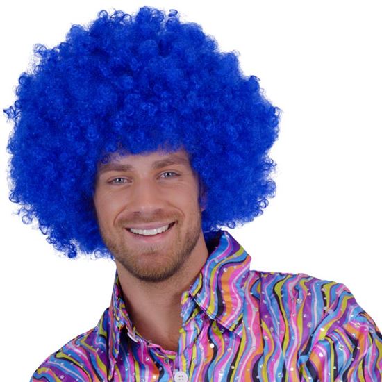 Pruik Afro Blauw XL