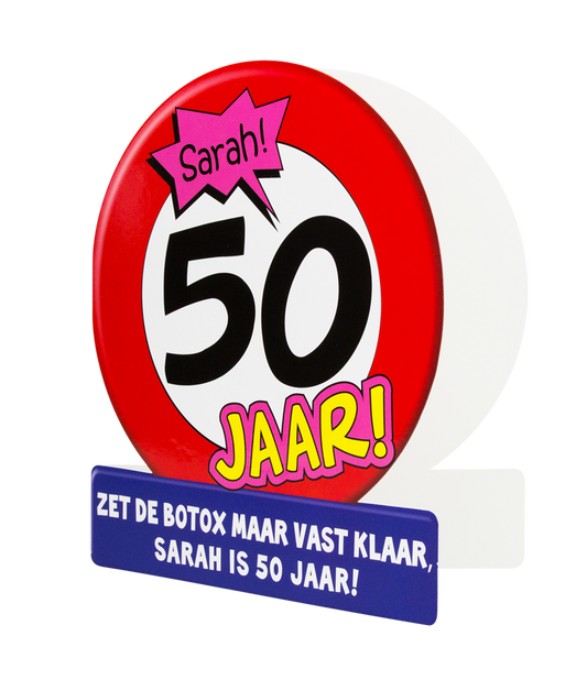 Wenskaart Sarah 50 Verkeersbord