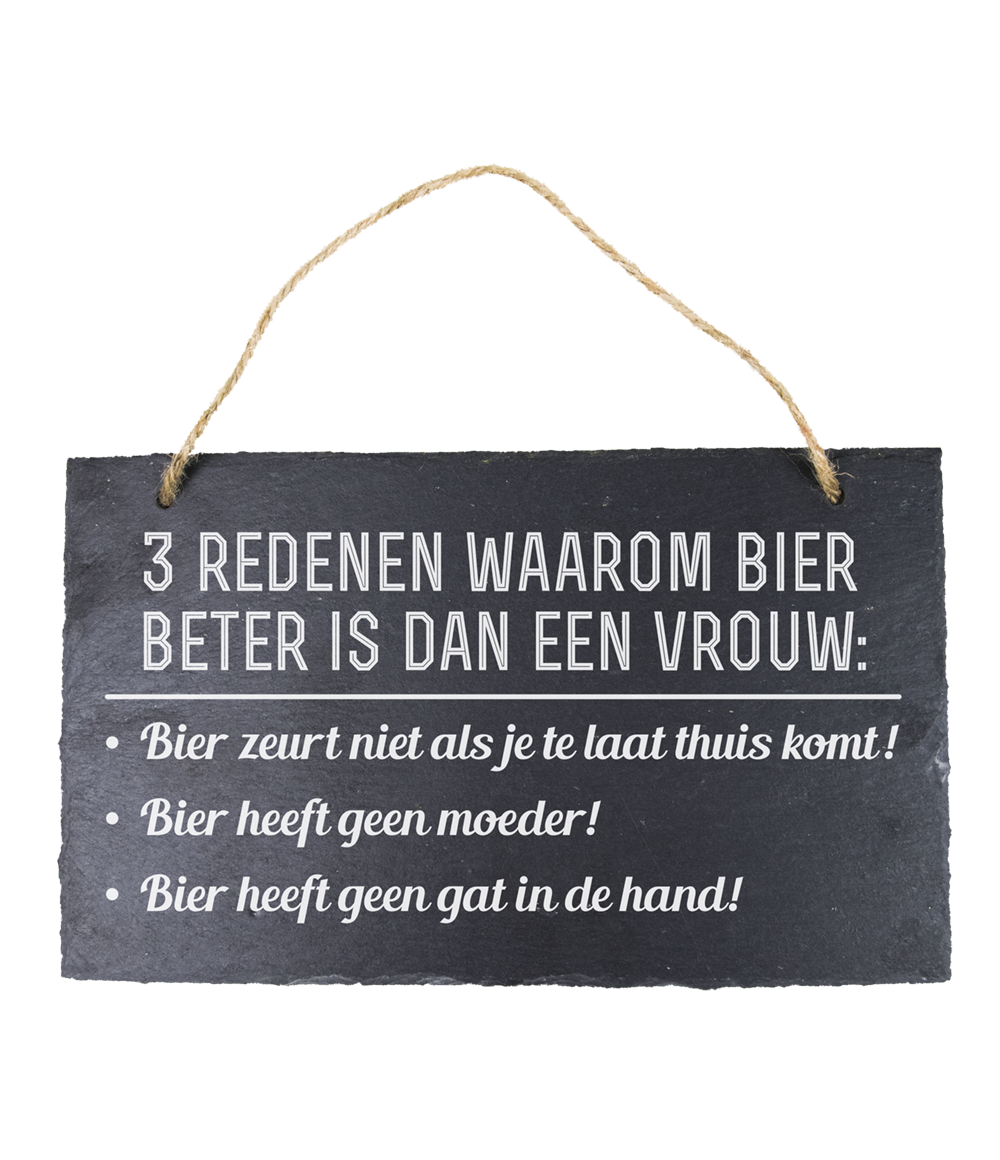 Leisteen bordje Bier en vrouw