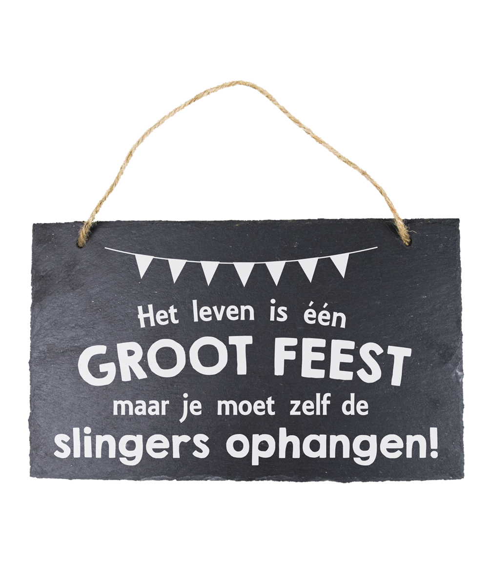 Leisteen bordje Leven is Feest
