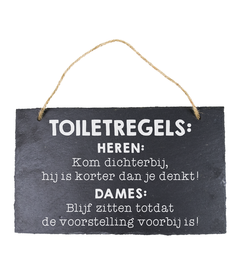 Leisteen bordje Toiletregels
