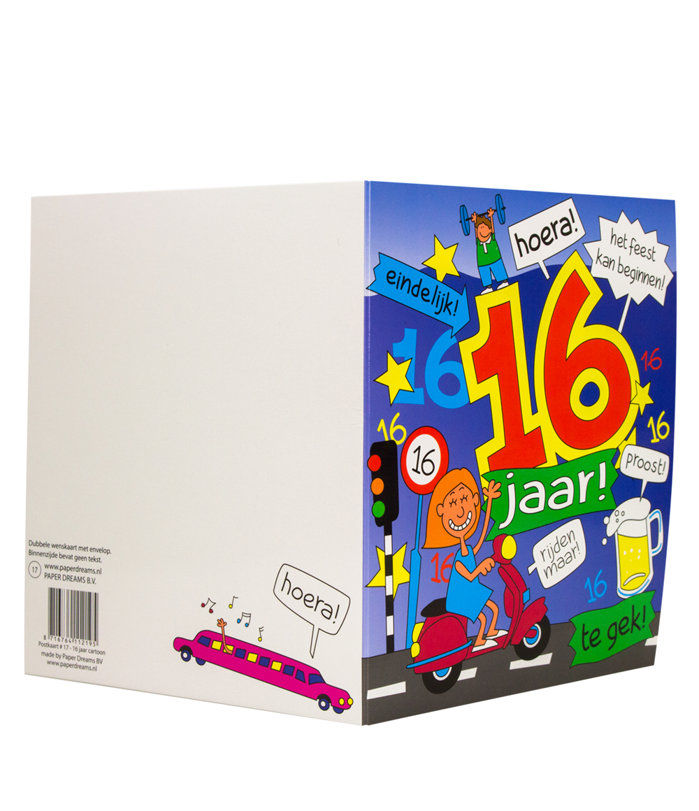 Wenskaart 16 jaar Cartoon