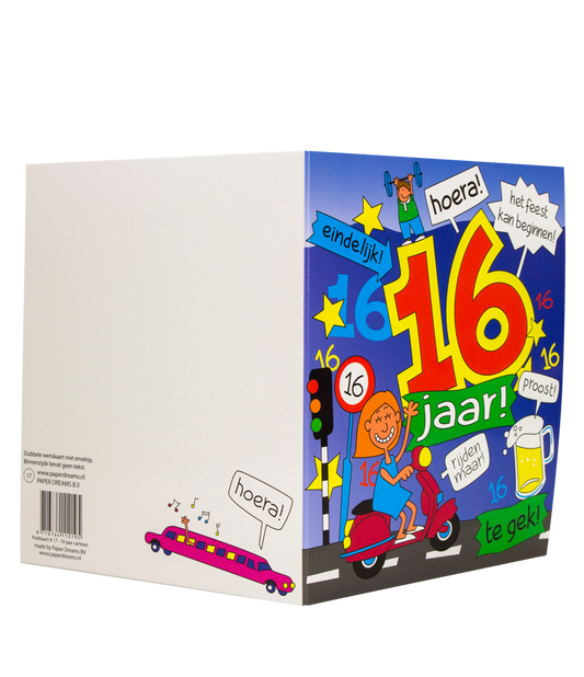 Wenskaart 16 jaar Cartoon