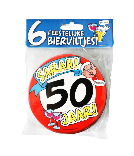 Bierviltjes Sarah 50 jaar