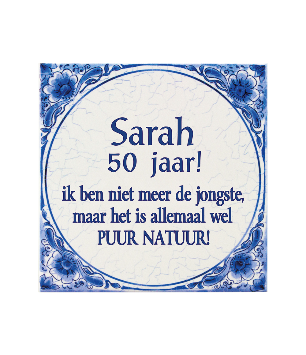 Teksttegel Sarah 50 jaar