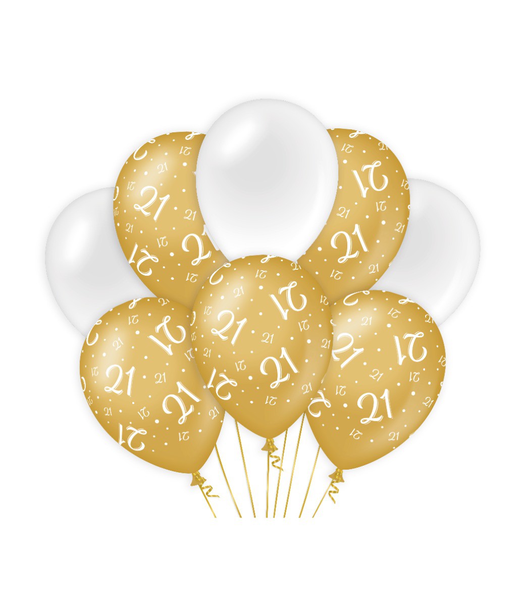Ballonnen 21 jaar goud en wit