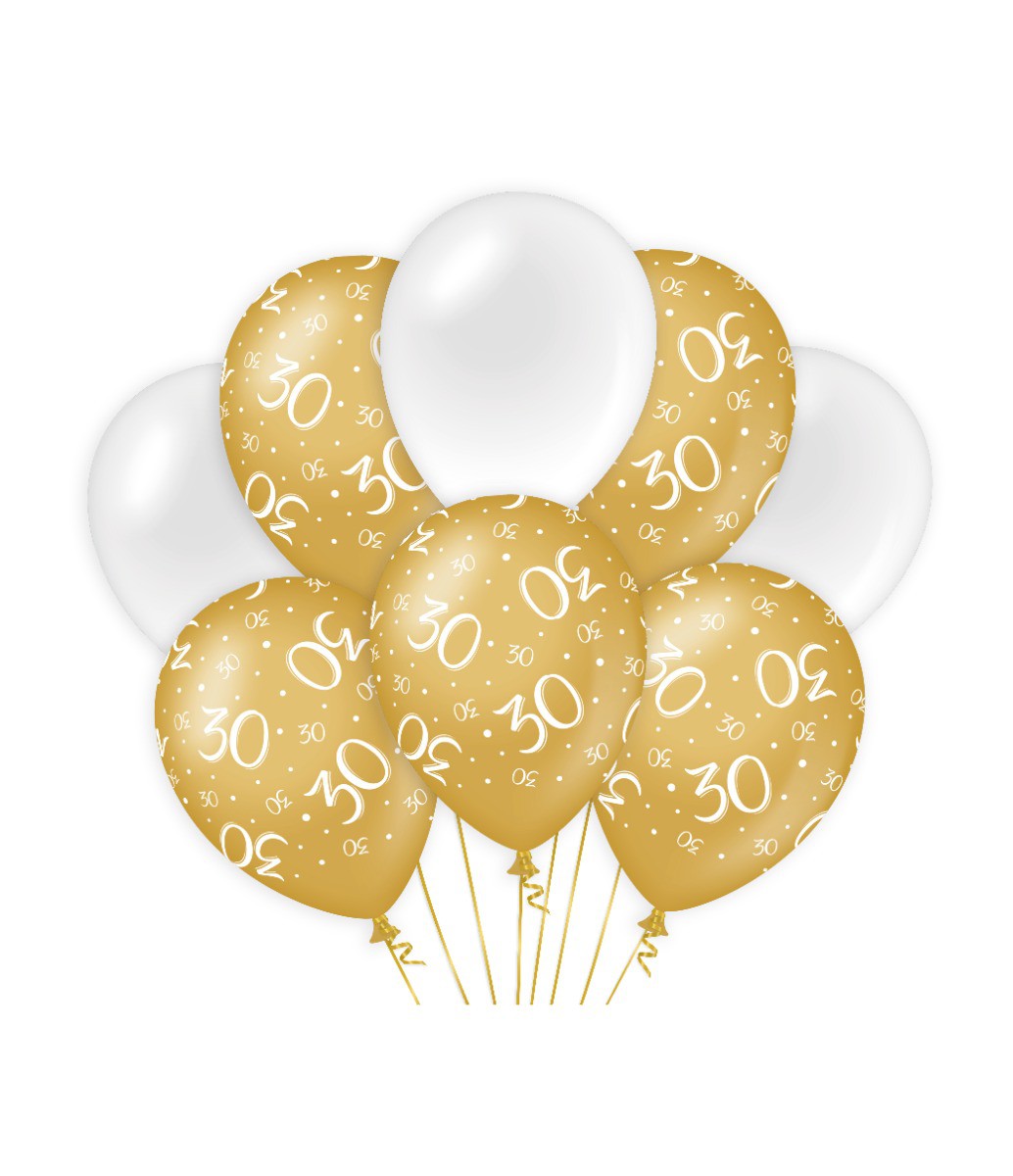 Ballonnen 30 jaar goud en wit