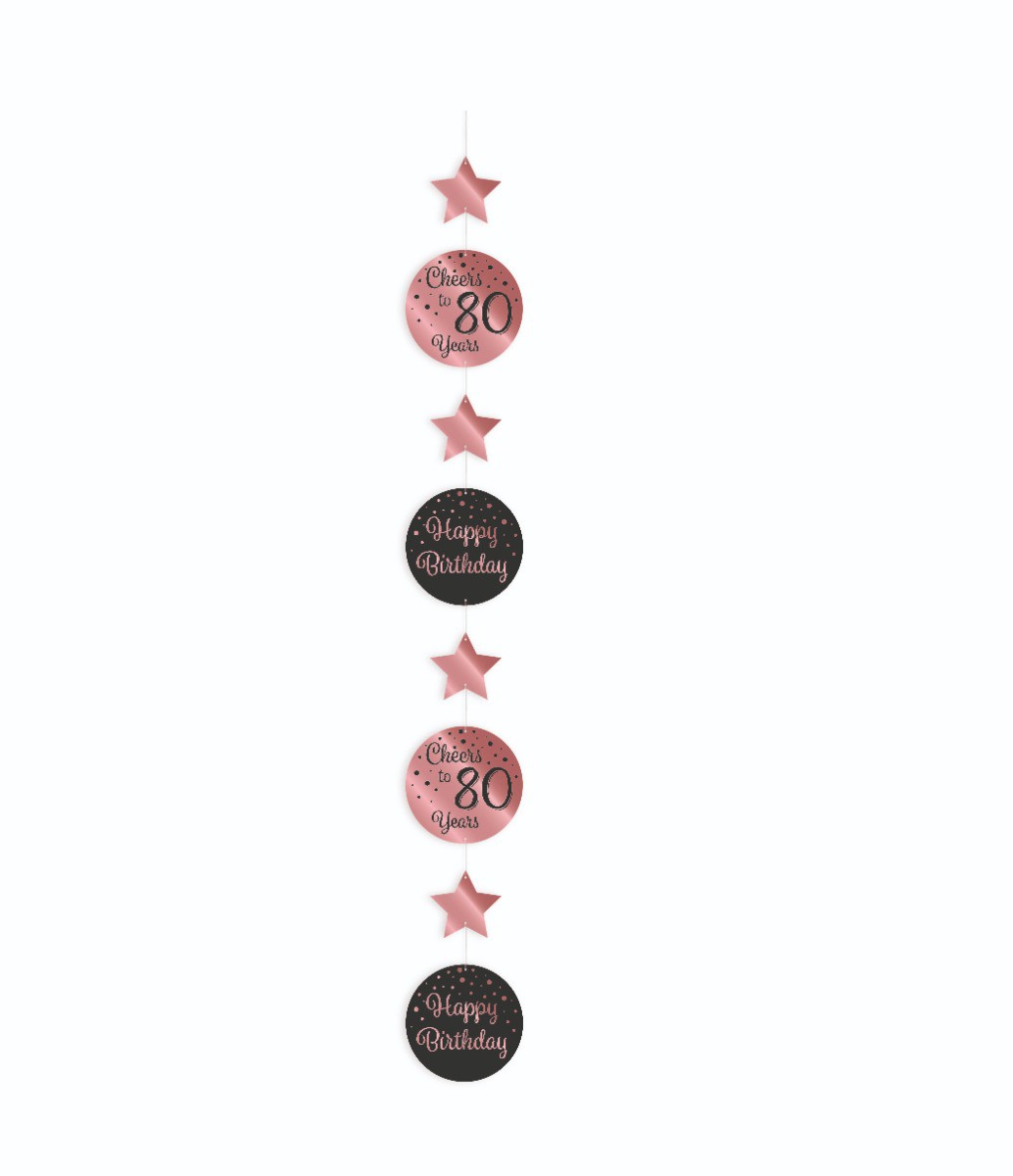Hang decoratie 80 jaar rosé goud en zwart