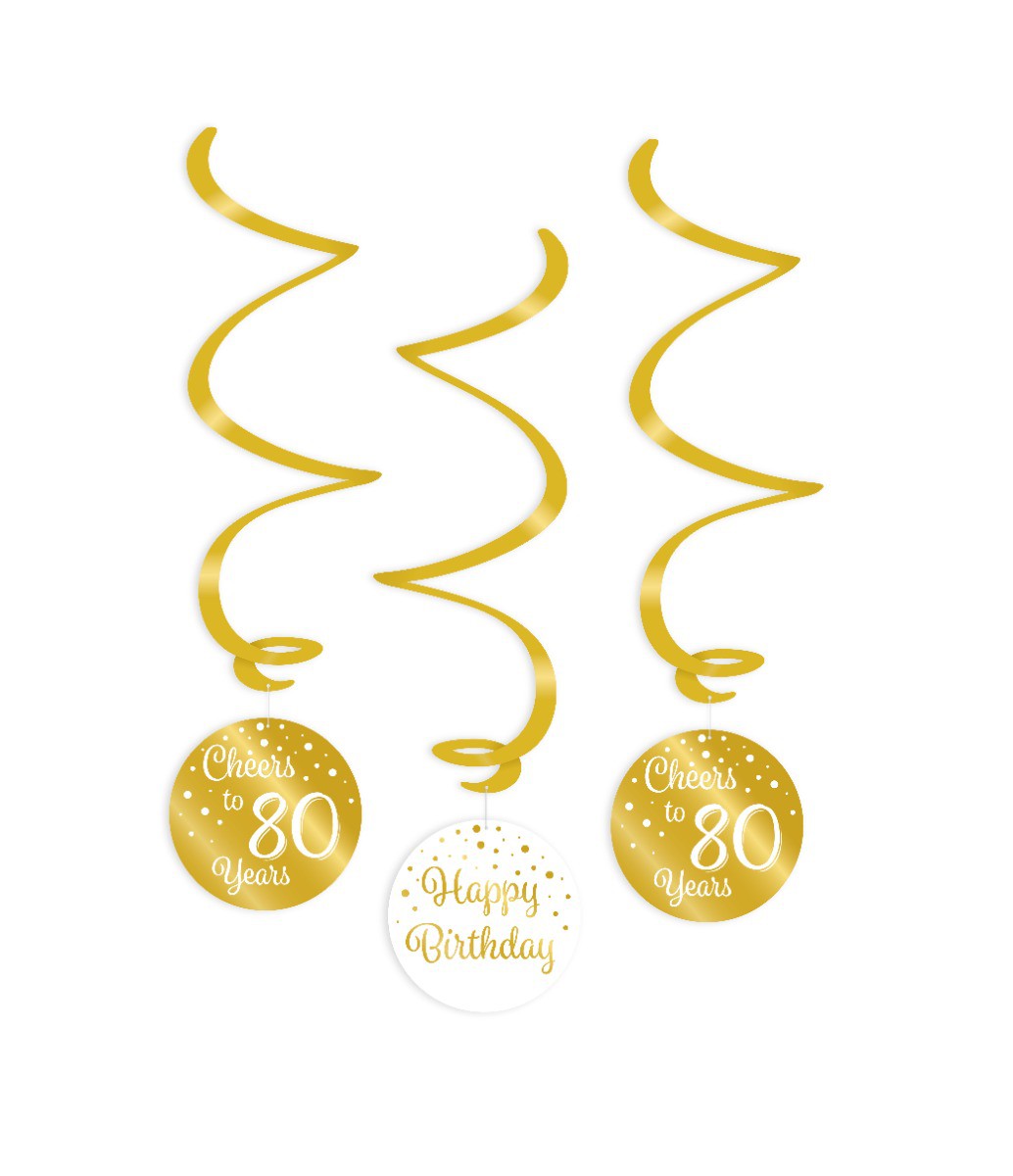 Swirl decoratie 80 jaar goud en wit