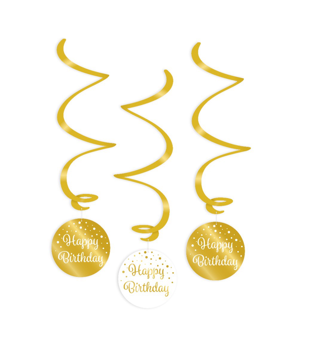 Swirl decoratie Happy Birthday goud en wit