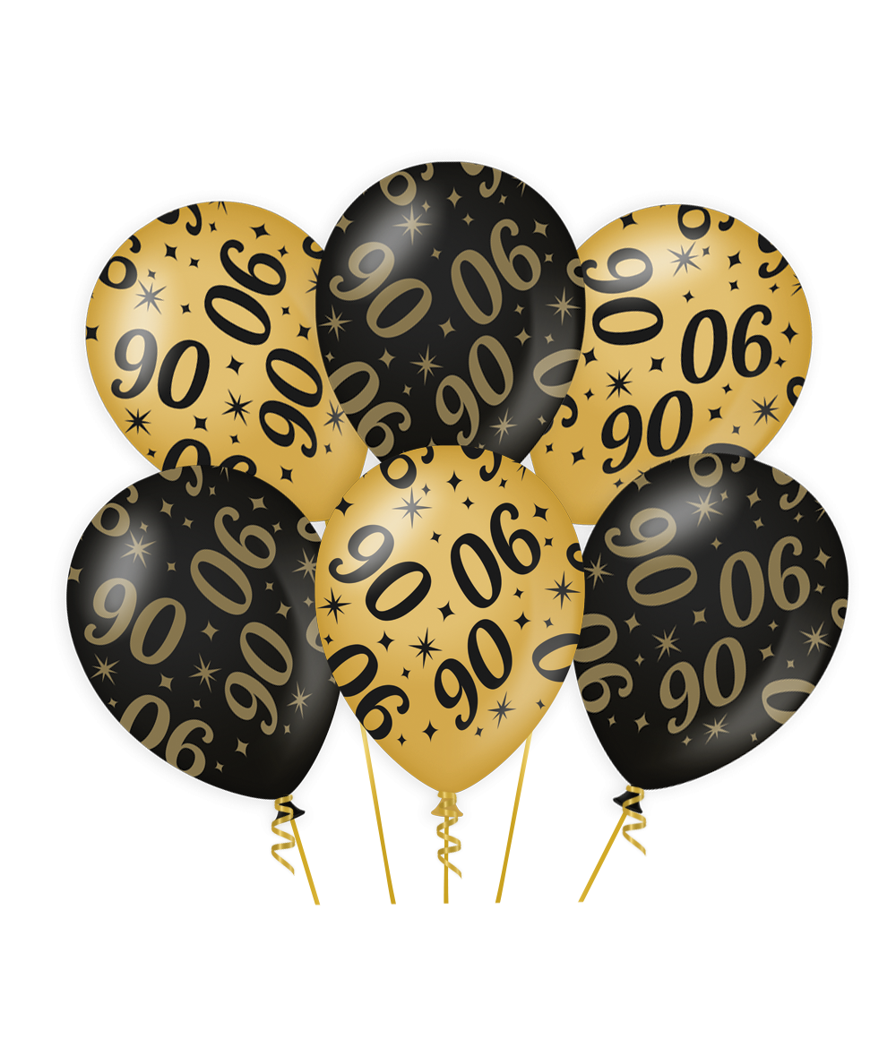 Ballonnen 90 jaar zwart en goud