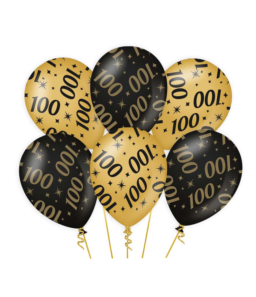Ballonnen 100 jaar zwart en goud