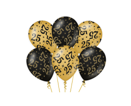 Ballonnen 25 jaar zwart en goud