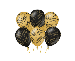 Ballonnen Happy Birthday zwart en goud
