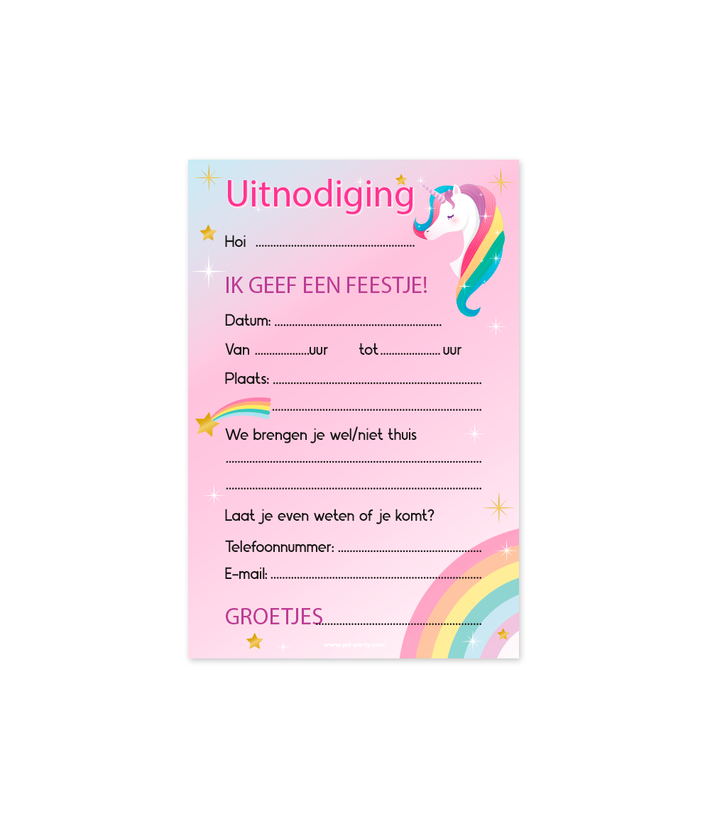 Uitnodigingskaarten Unicorn