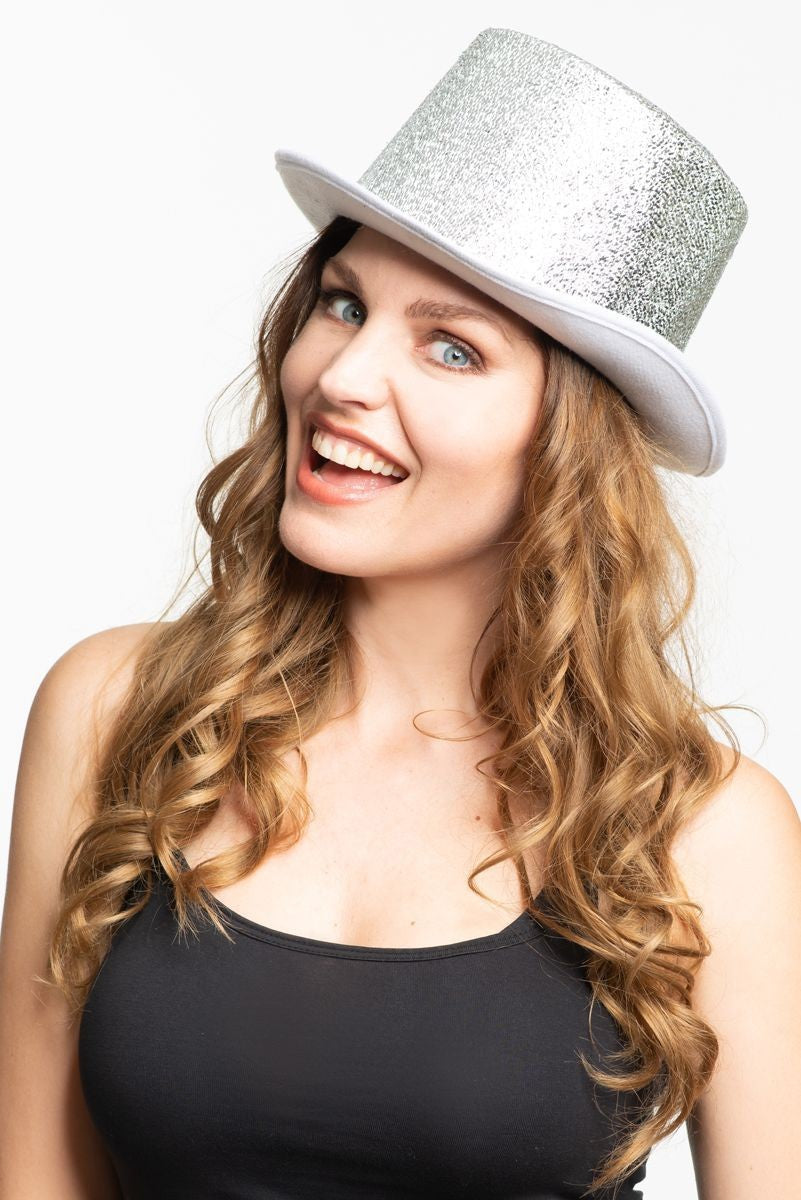 Hoge Hoed glitter Zilver