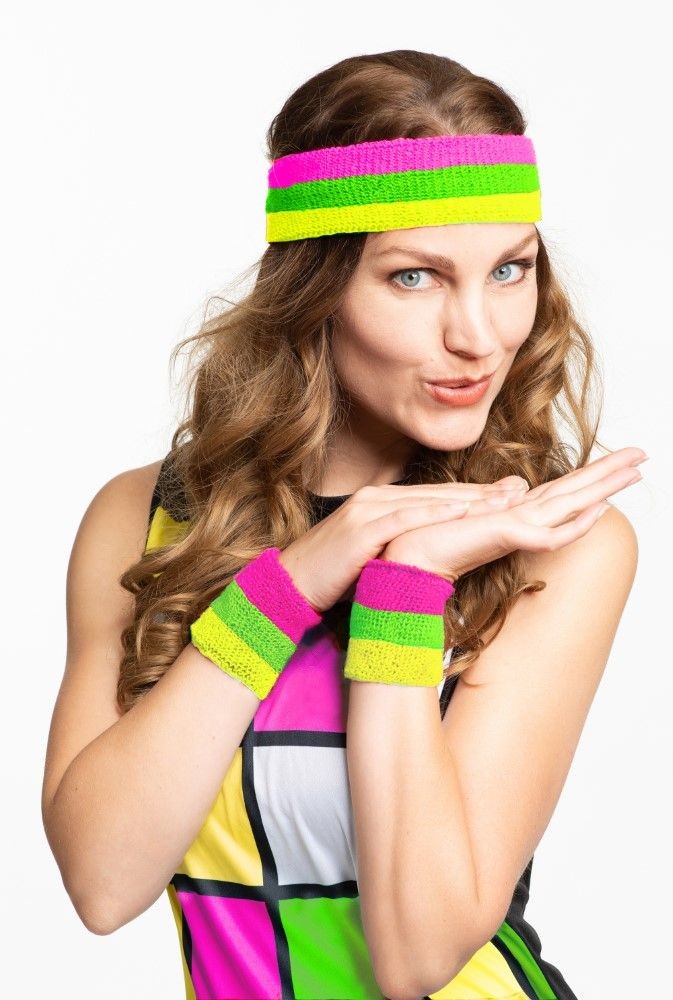 Hoofdband en polsbandjes neon Multi