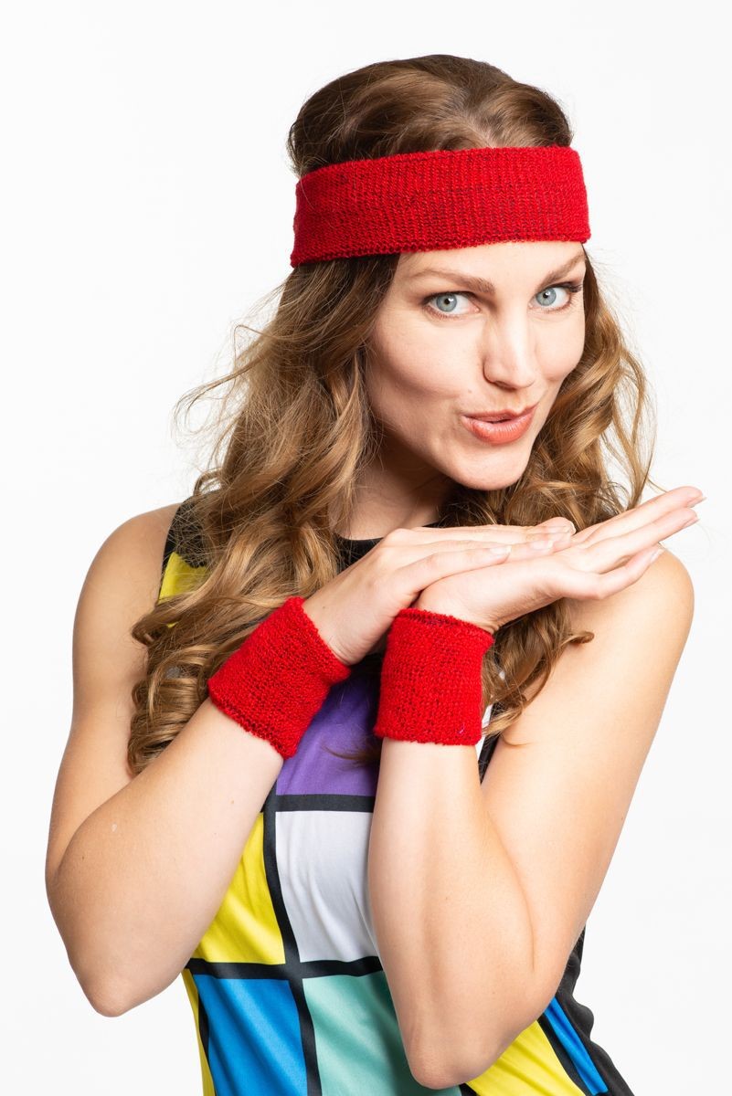 Hoofdband en polsbandjes Rood