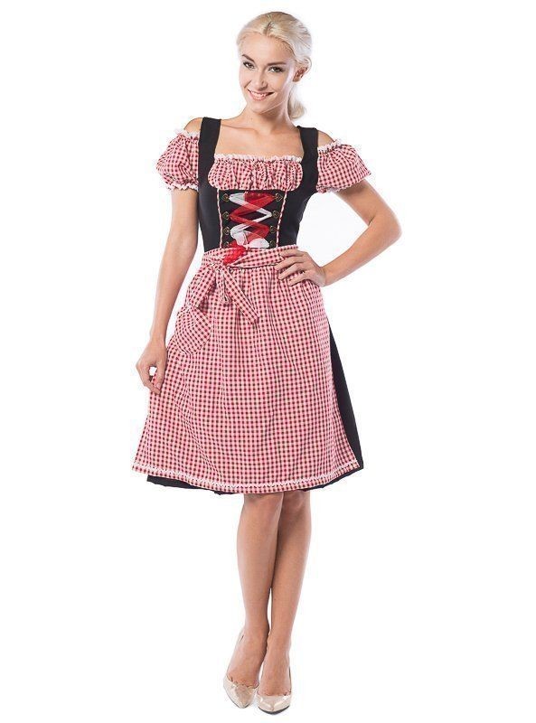 Dirndl jurk Anne-Ruth Lang rood zwart