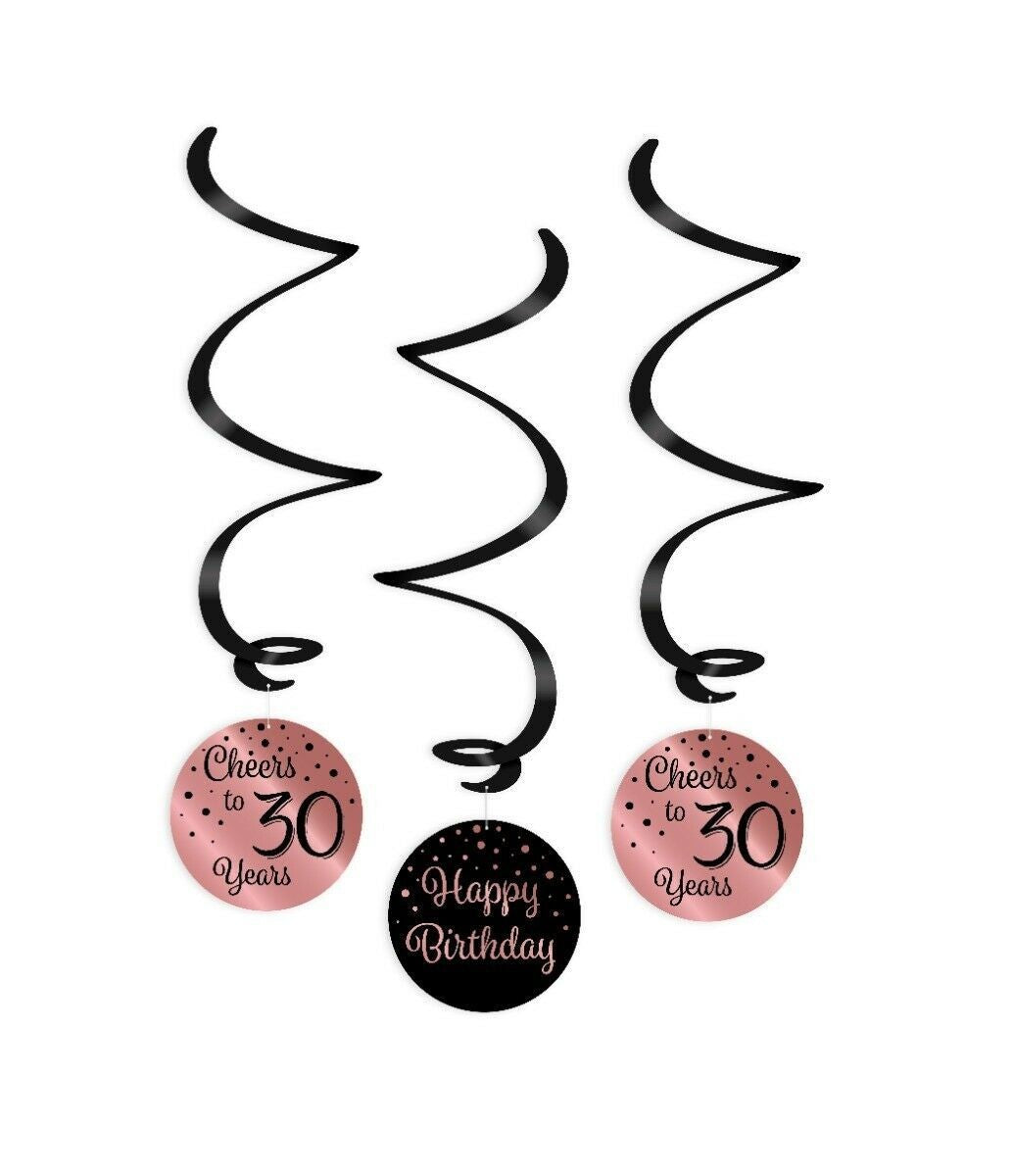 Swirl decoratie 30 jaar rose en zwart