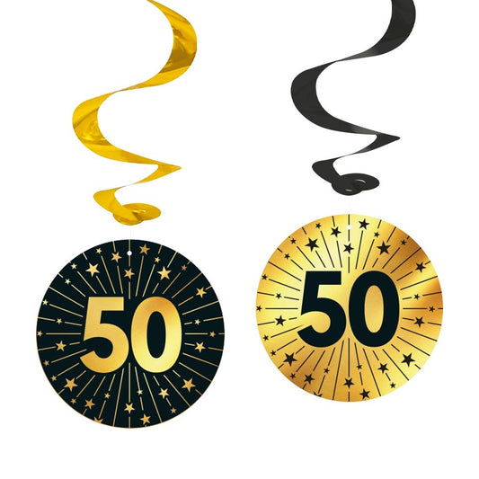 Swirl decoratie 50 jaar Zwart Goud