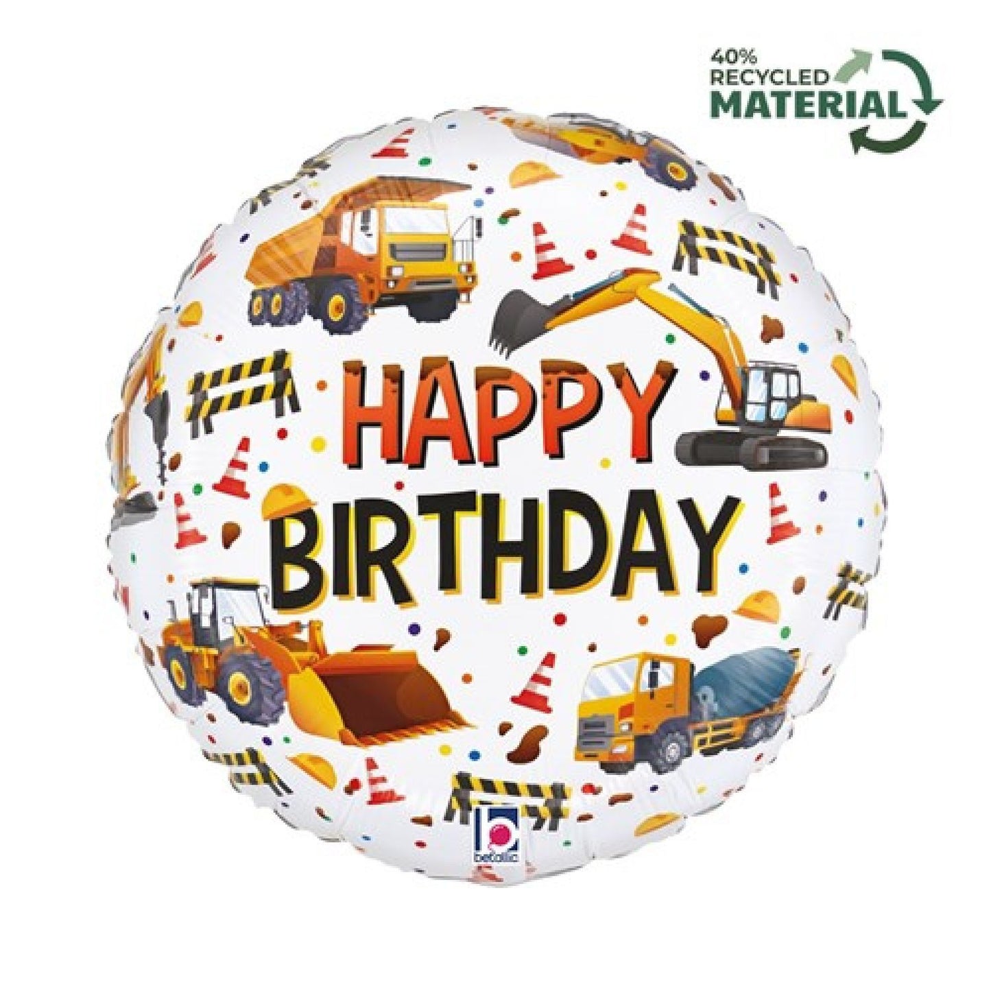 Folieballon Happy Birthday Bouwvoertuigen