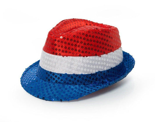 Hoed Rood Wit Blauw met pailletten