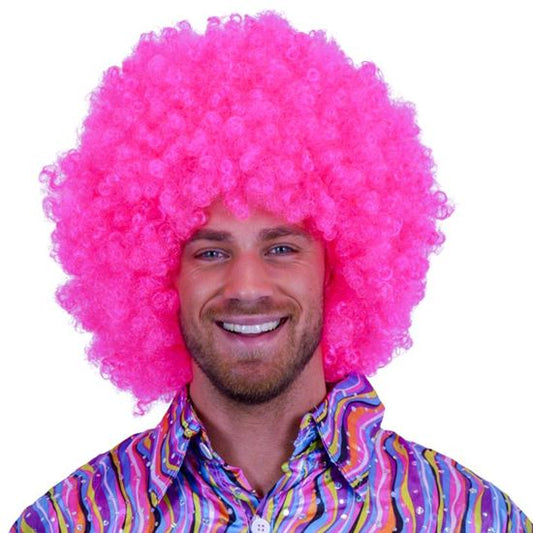 Pruik Afro roze XL