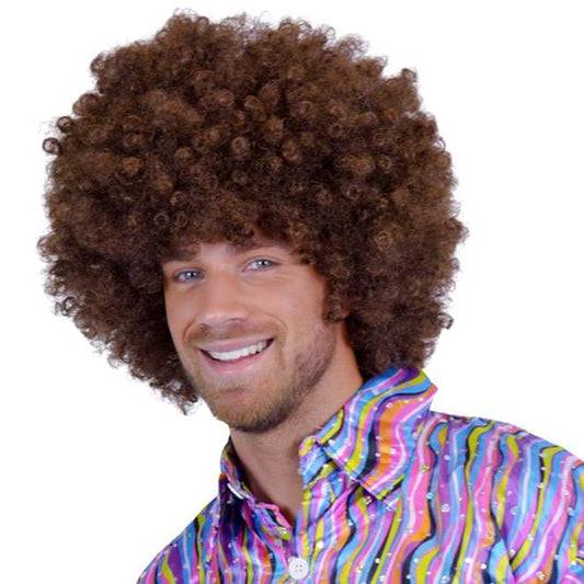 Pruik Afro bruin XL