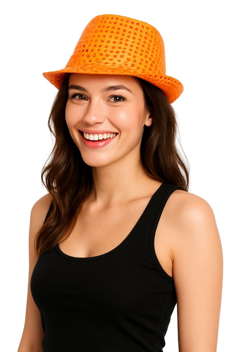 Hoed Oranje met pailletten