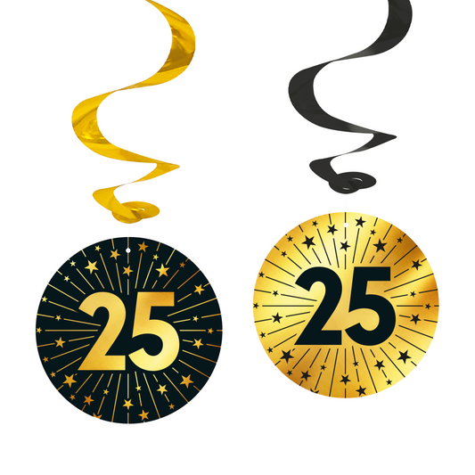 Swirl decoratie 25 jaar Zwart Goud