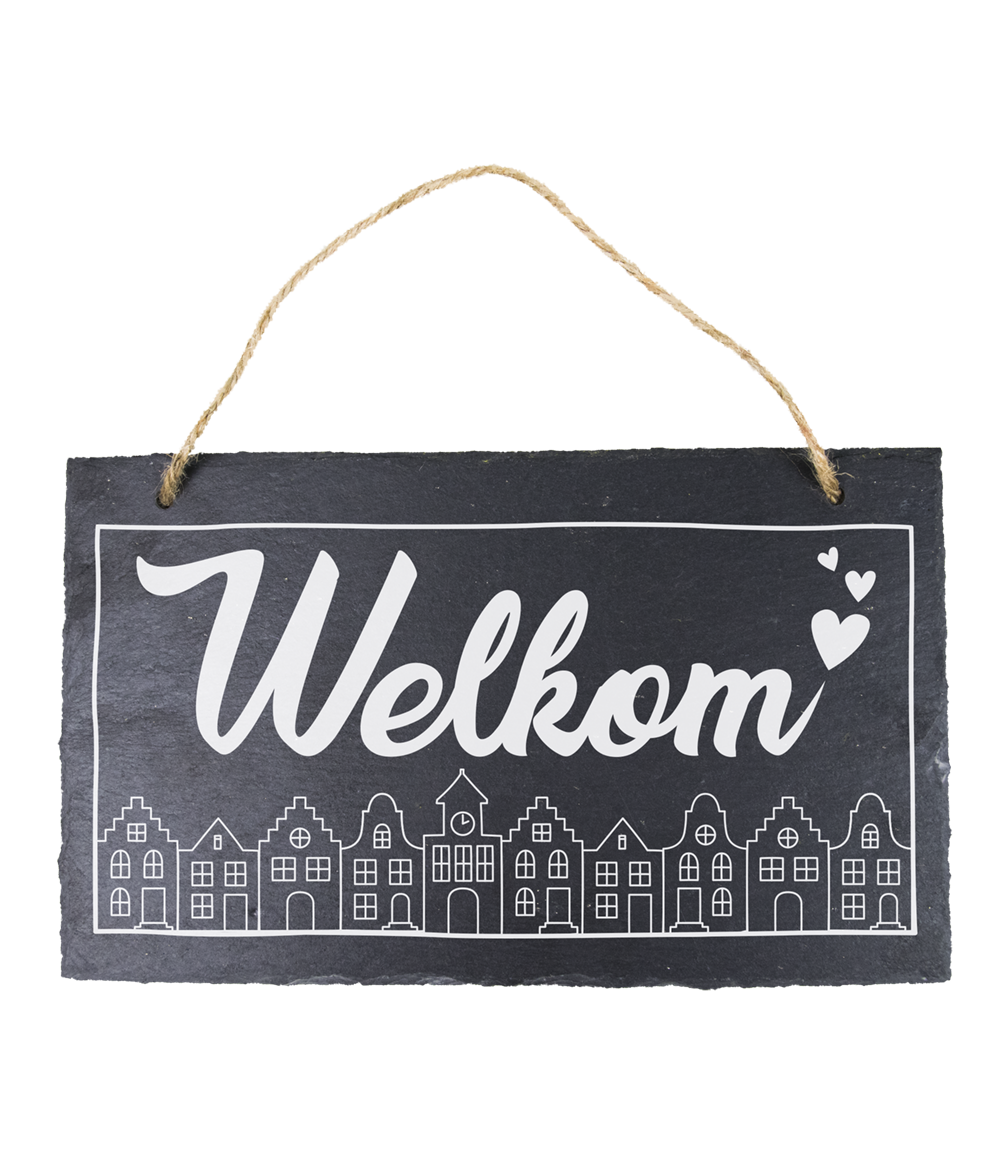 Leisteen bordje Welkom