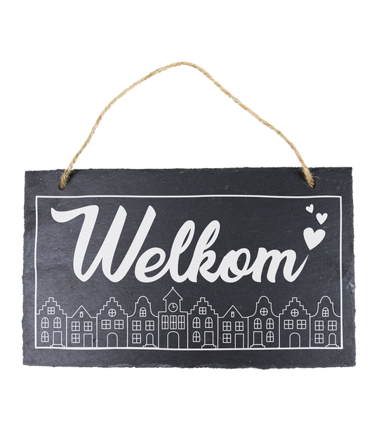 Leisteen bordje Welkom