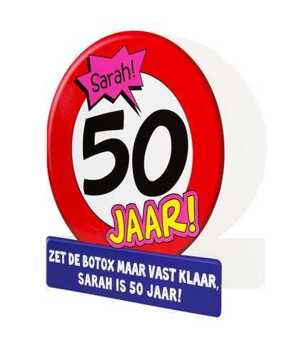 Wenskaart Sarah 50 Verkeersbord