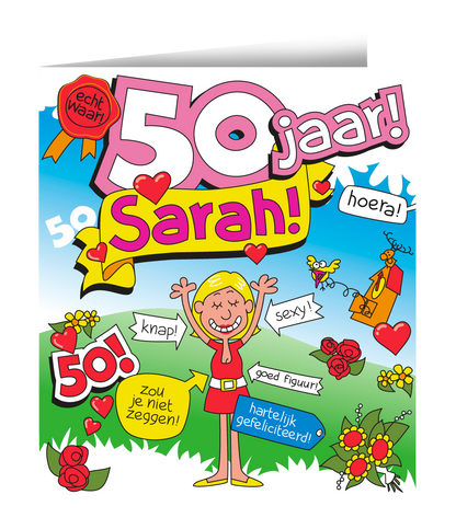 Wenskaart Sarah 50 Cartoon