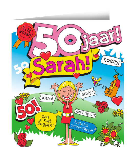 Wenskaart Sarah 50 Cartoon