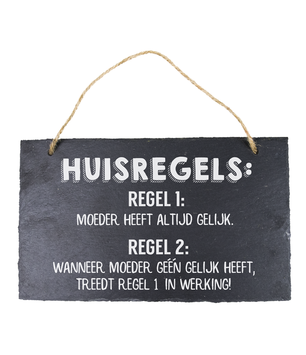 Leisteen bordje Huisregels Moeder