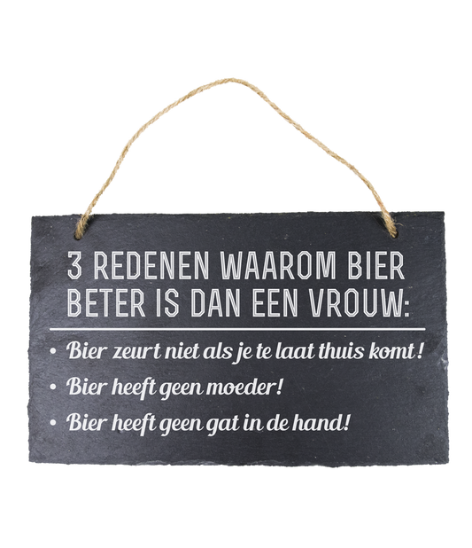 Leisteen bordje Bier en vrouw