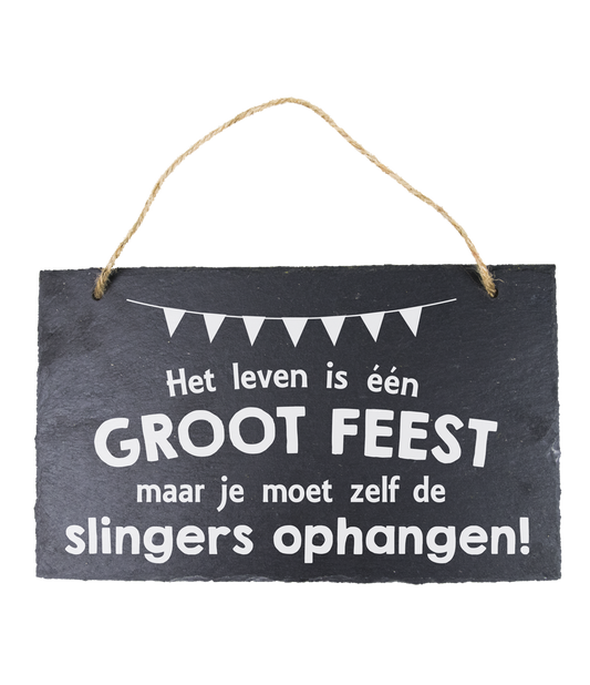 Leisteen bordje Leven is Feest