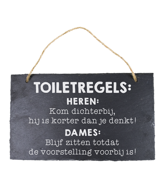 Leisteen bordje Toiletregels