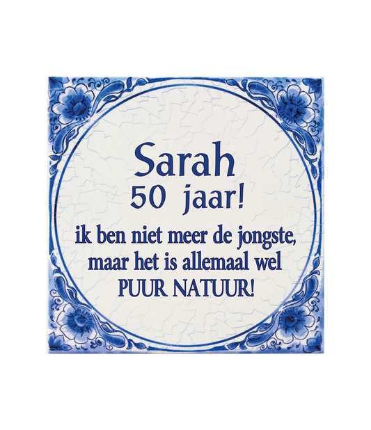 Teksttegel Sarah 50 jaar
