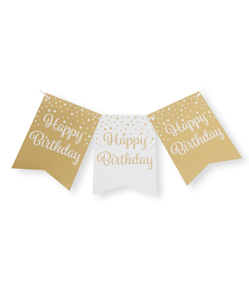Vlaggenlijn Happy Birthday goud en wit