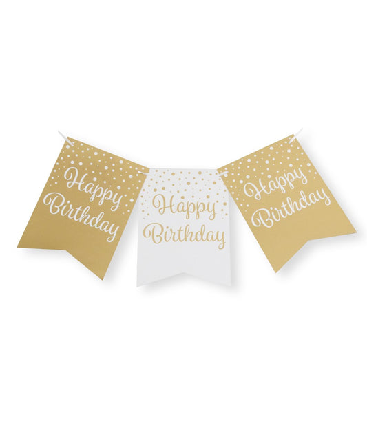 Vlaggenlijn Happy Birthday goud en wit