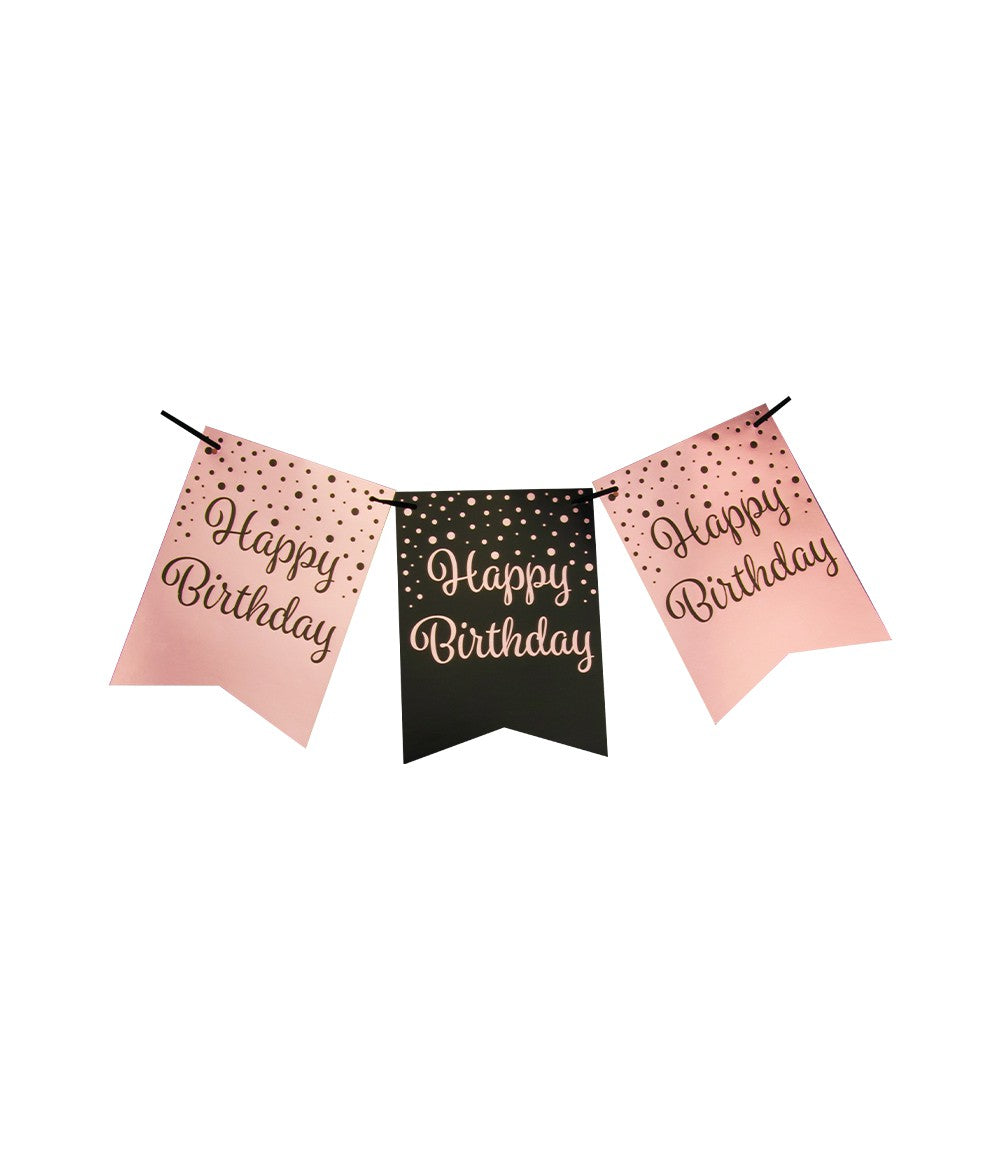 Vlaggenlijn Happy Birthday roségoud zwart