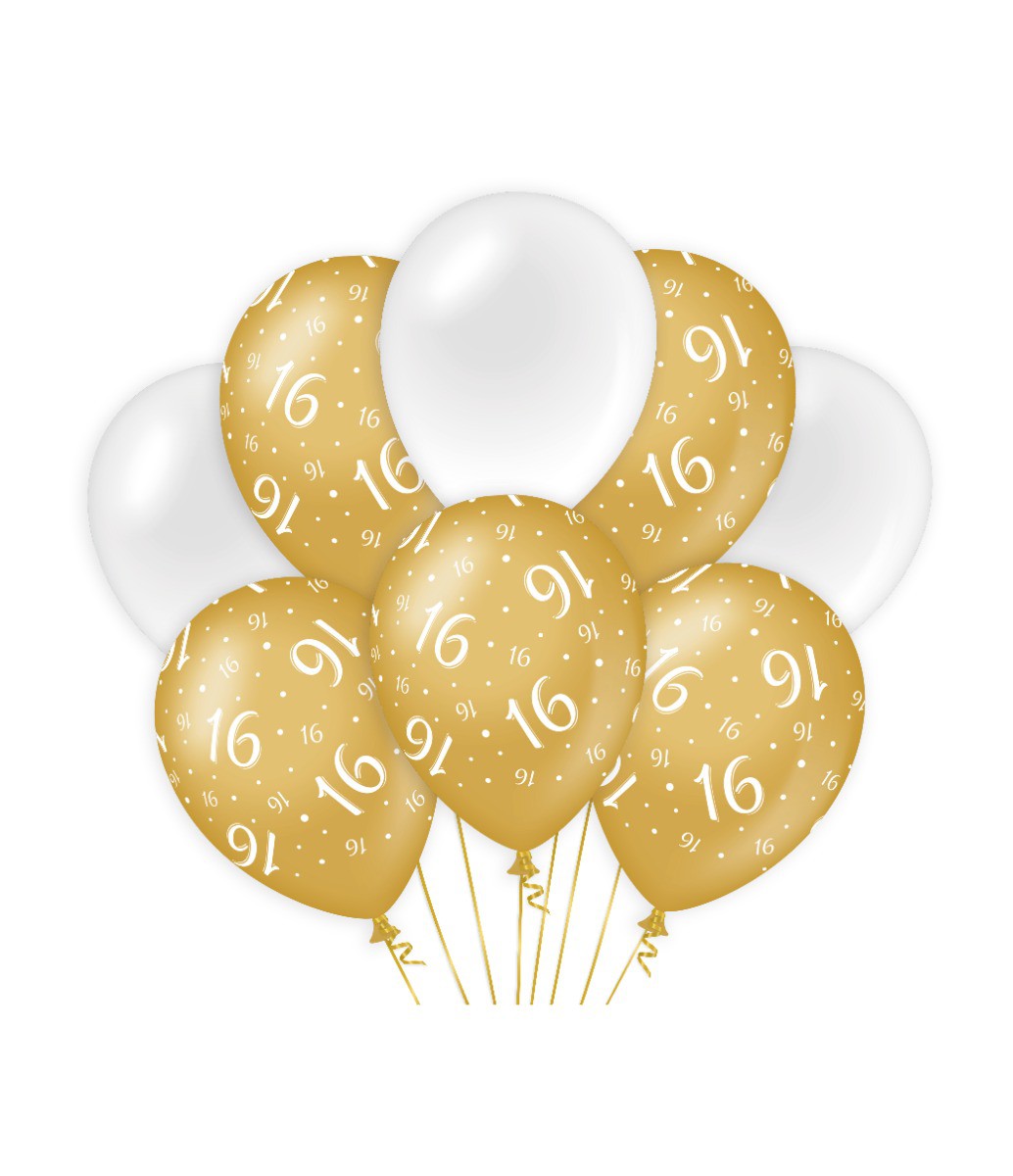 Ballonnen 16 jaar goud en wit