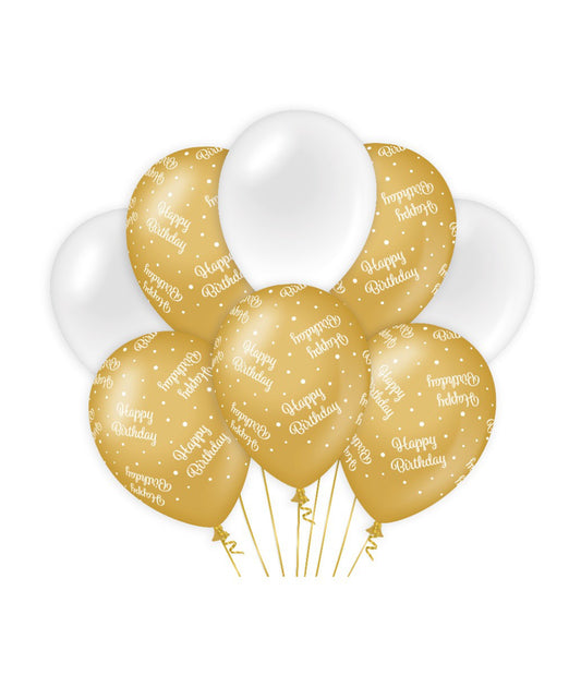 Ballonnen Happy Birthday goud en wit