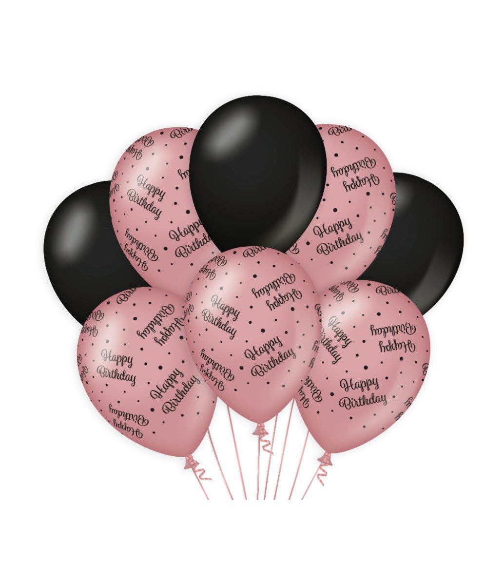 Ballonnen Happy Birthday rosé goud en zwart