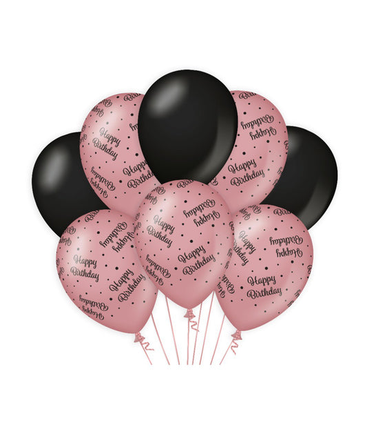 Ballonnen Happy Birthday rosé goud en zwart
