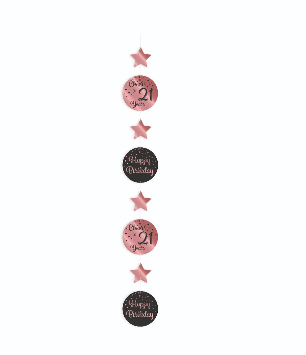 Hang decoratie 21 jaar rosé goud en zwart